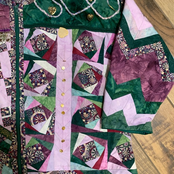 Hand Quilted Custom Wearable ART Patchwork Jacket Purple Green Stunning! Kimono - Picture 13 of 13